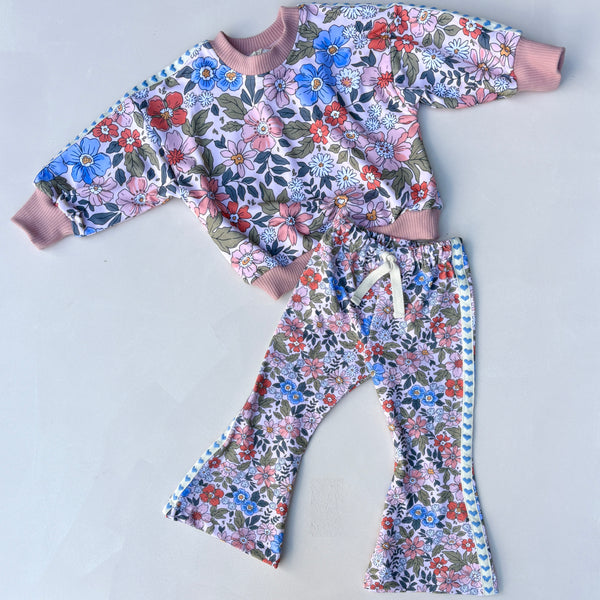 Floral and hearts bell bottoms