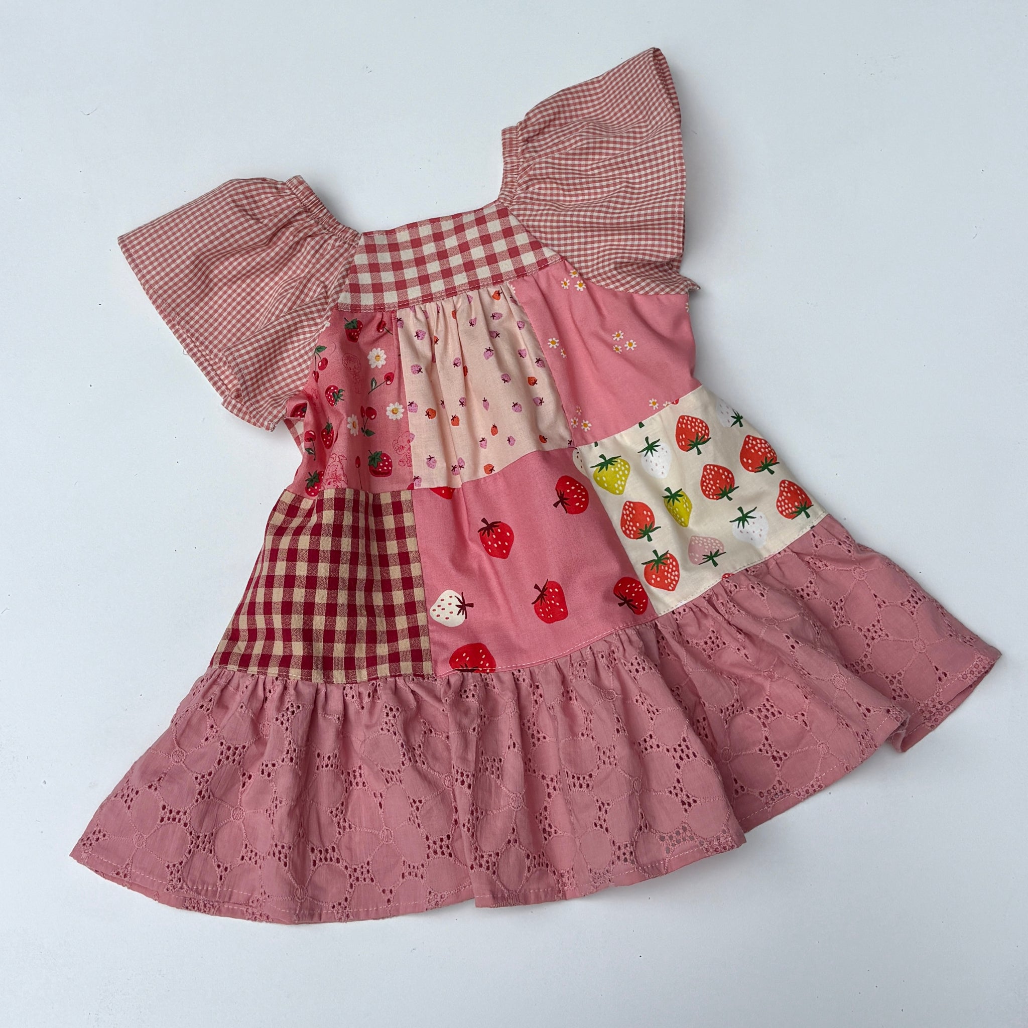 Strawberry flutter patchwork dress
