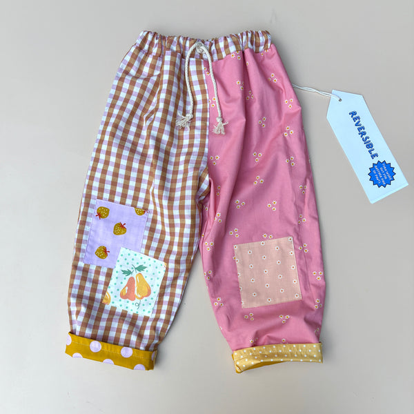 REVERSIBLE play pants - pink and yellow sunshine