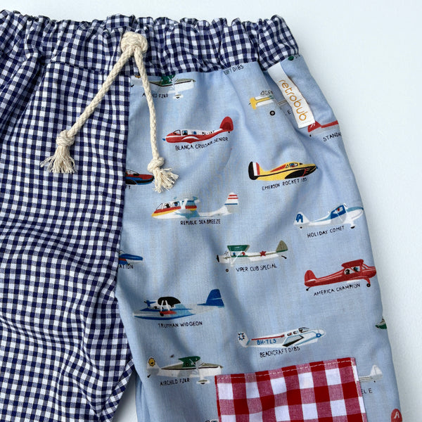 REVERSIBLE play pants -size 2 vintage airplanes