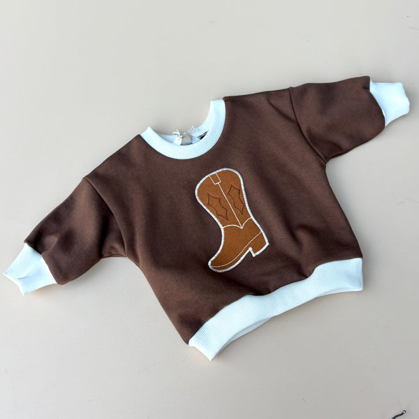 baby Cowboy boot sweater - chocolate brown