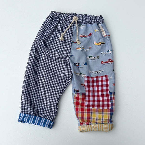 REVERSIBLE play pants -size 2 vintage airplanes
