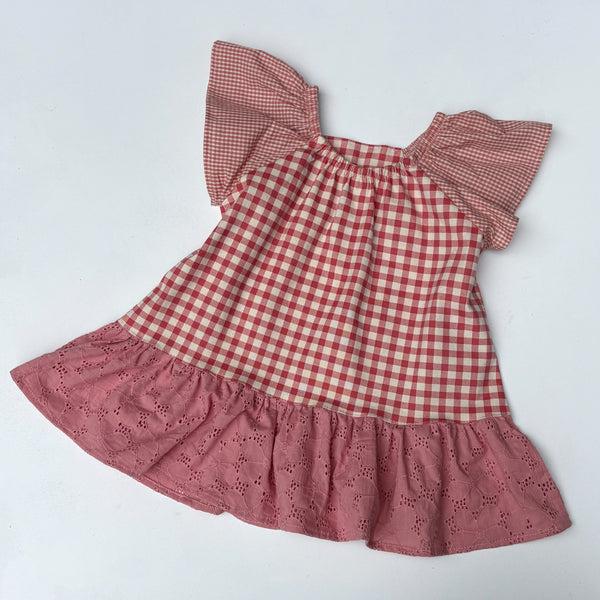 Strawberry flutter patchwork dress