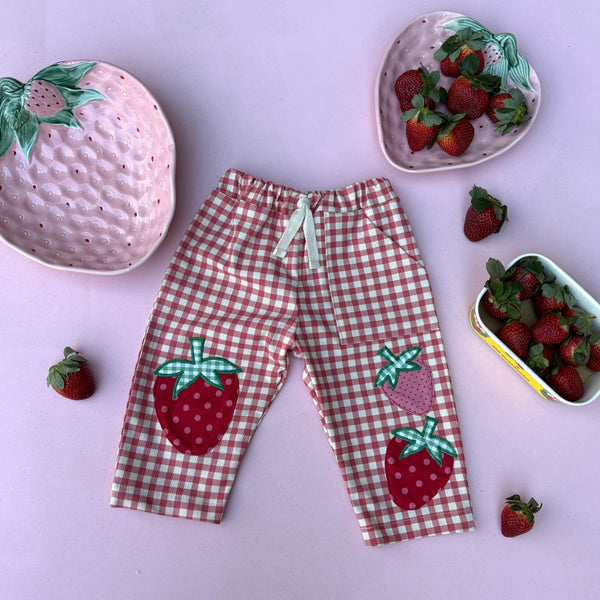 Pink gingham Strawberry pants