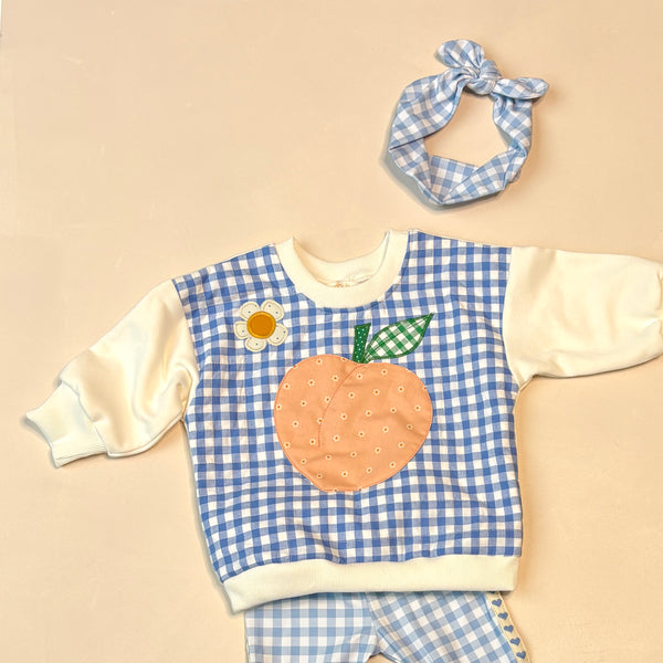 Blue gingham topknot