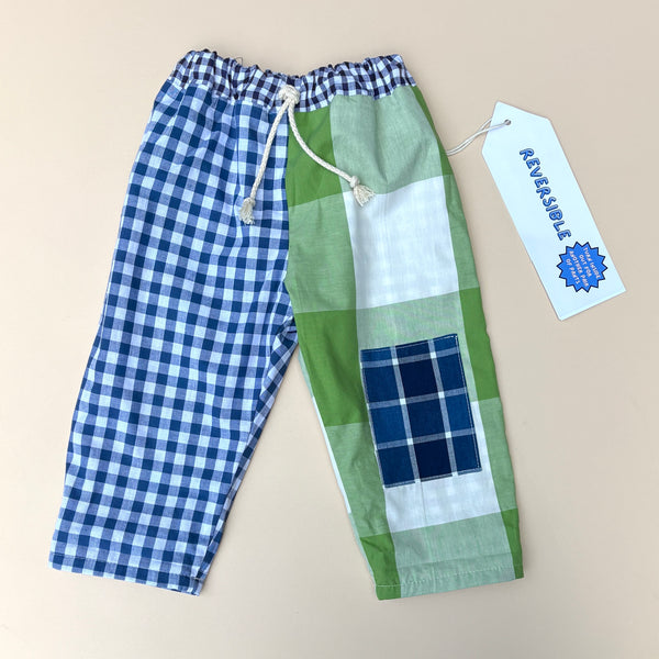 REVERSIBLE play pants - BLUE & GREEN CHECKS