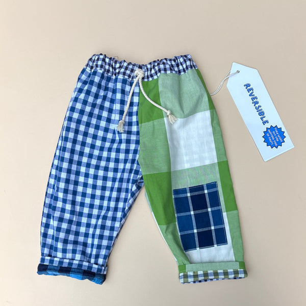 REVERSIBLE play pants - BLUE & GREEN CHECKS