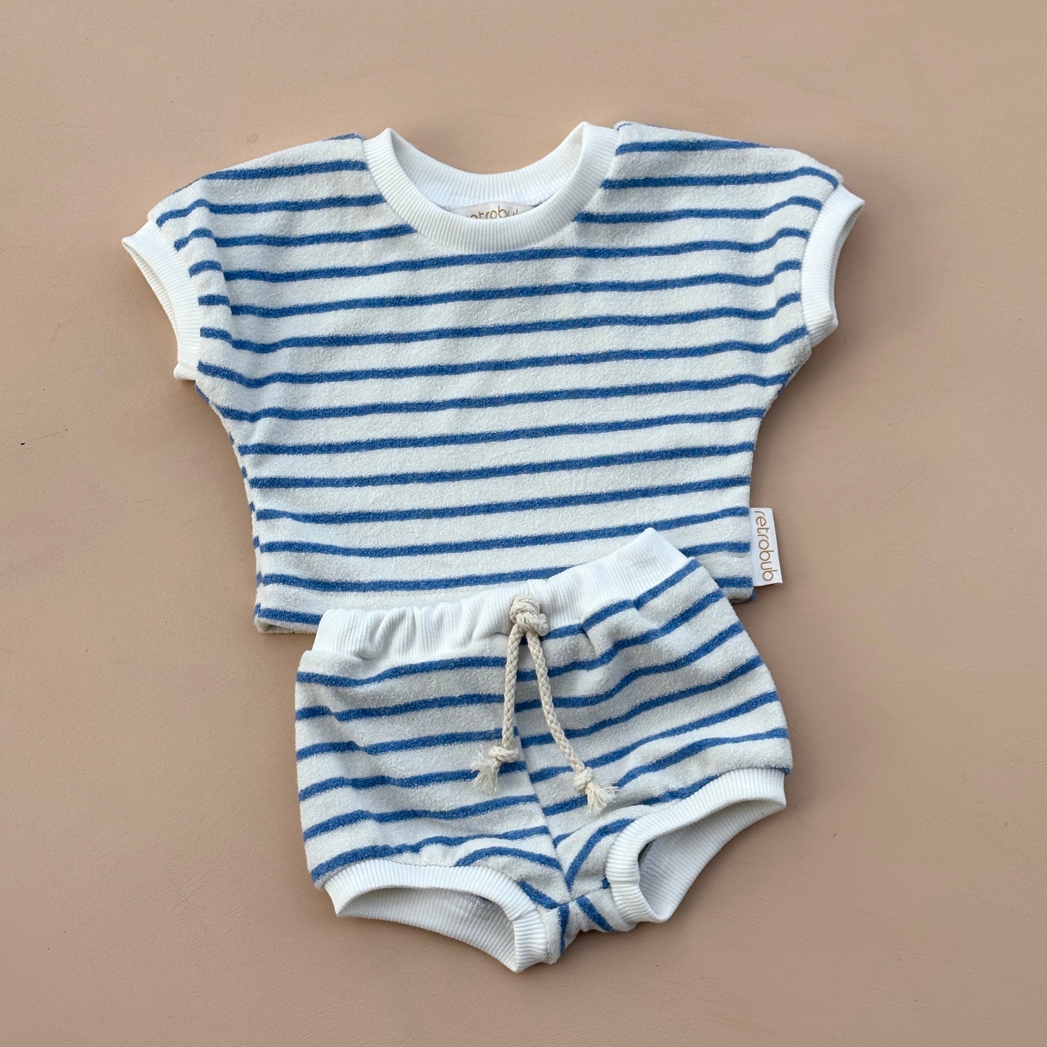 Blue stripe towelling BABY set