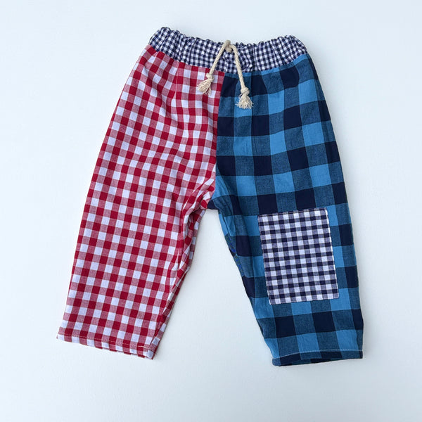 REVERSIBLE play pants -size 1 blue red check